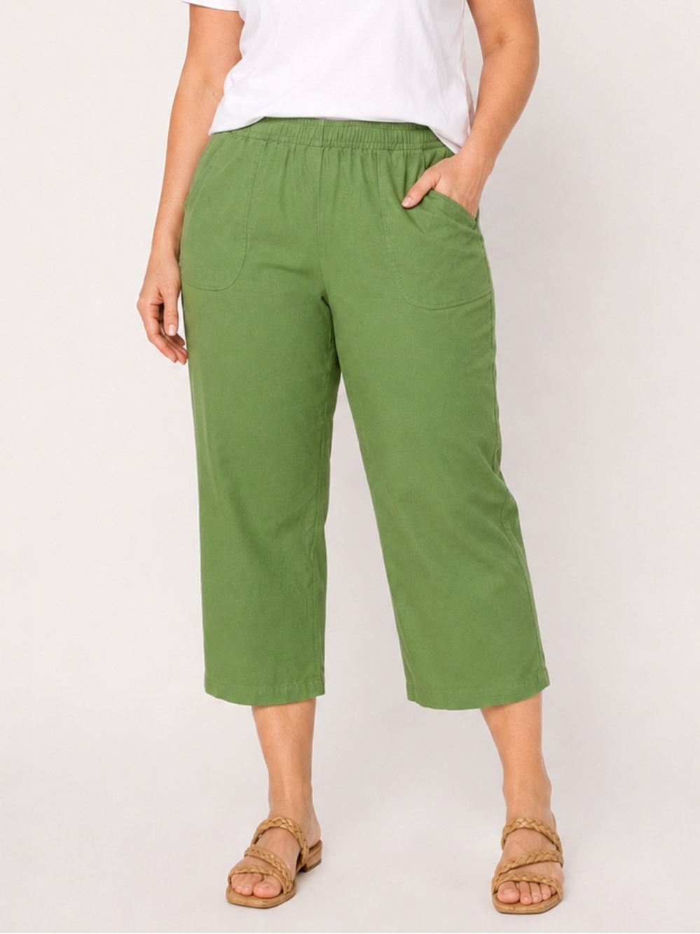 Denim & Co. Regular Original Waist Side Pocket Crop Pant-Core L NEW A601800